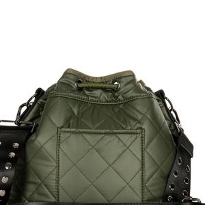 Haute Shore Quilted Puff bucket crossbody dark green with matched zip pouch